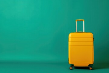 a yellow suitcase is sitting on a blue background