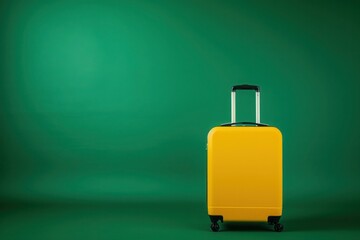 a yellow suitcase is sitting on a green surface - 737689887