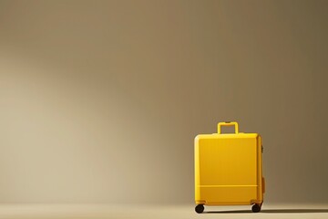a yellow suitcase is sitting on the floor in front of a wall - 737690019