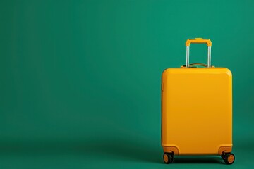 a yellow suitcase is sitting on a green surface - 737690065
