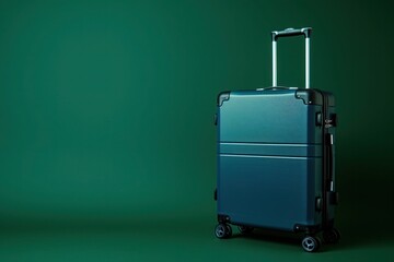 a blue suitcase is sitting on a green surface - 737690288
