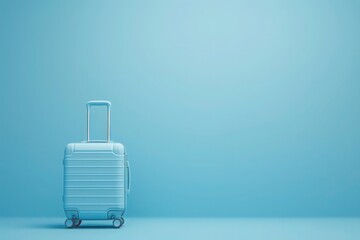 Obraz premium a blue suitcase is sitting in front of a blue wall