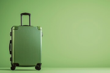 a green suitcase is sitting on a green surface - 737690678