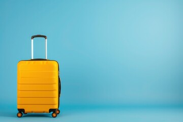 a yellow suitcase is sitting on a blue background - 737690841