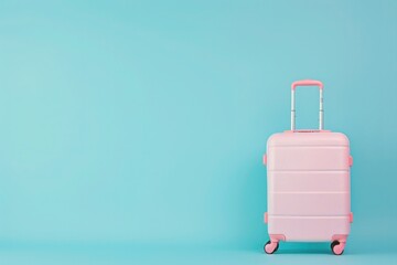 a pink suitcase is sitting on a blue surface