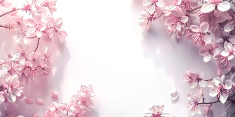 Fototapeta na wymiar Sakura flowers frame with a copy space, spring floral decoration