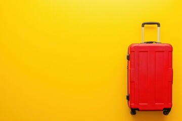 Red suitcase contrasts with electric blue background - 737691241