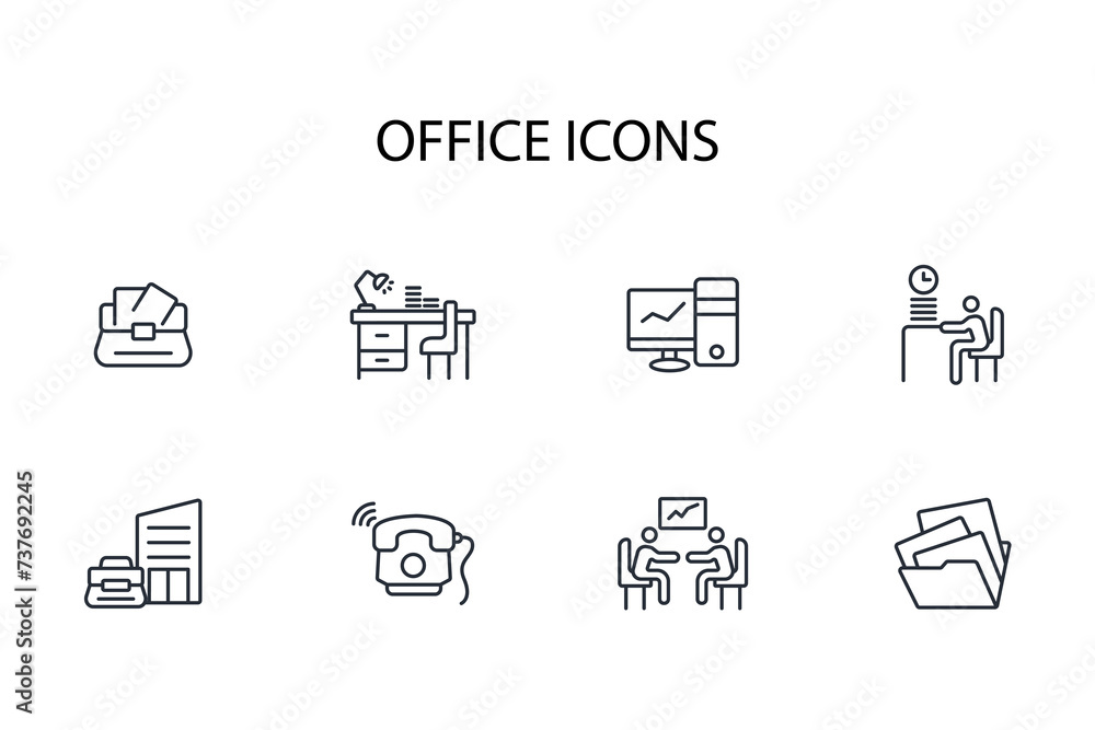 Poster office icon set.vector.editable stroke.linear style sign for use web design,logo.symbol illustration