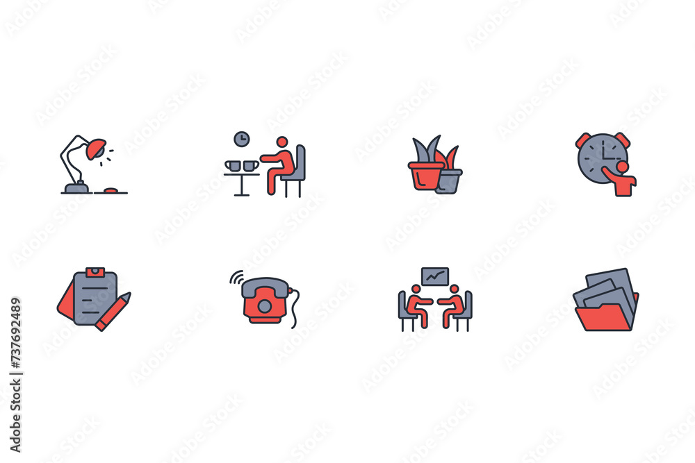 Poster office icon set.vector.editable stroke.linear style sign for use web design,logo.symbol illustration