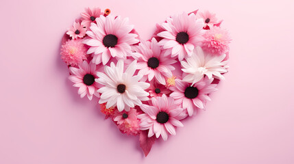 Obraz premium Valentine's Day Poster with Heart Shaped Pink Flower Garland on Light Pink Background