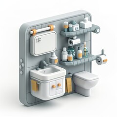 Minimalist Bathroom Icon, on isolated white background, Generative AI