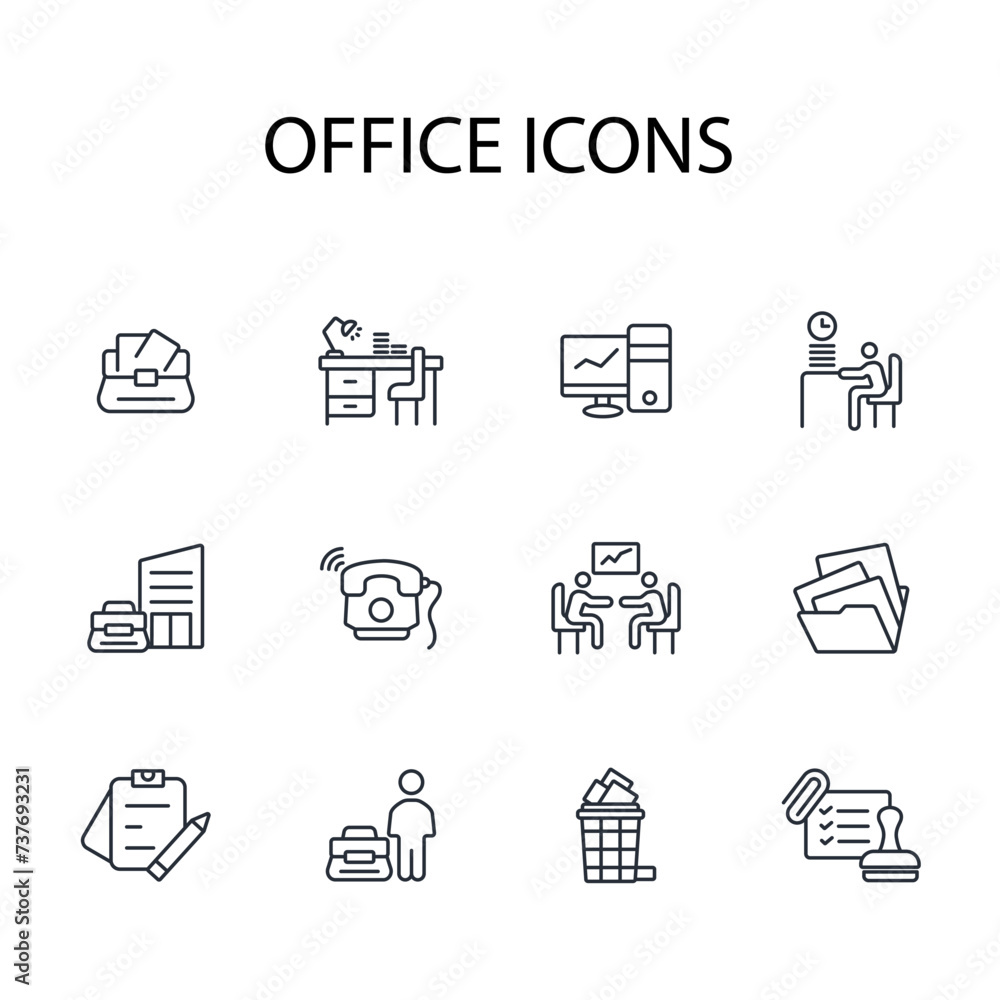 Poster office icon set.vector.editable stroke.linear style sign for use web design,logo.symbol illustration