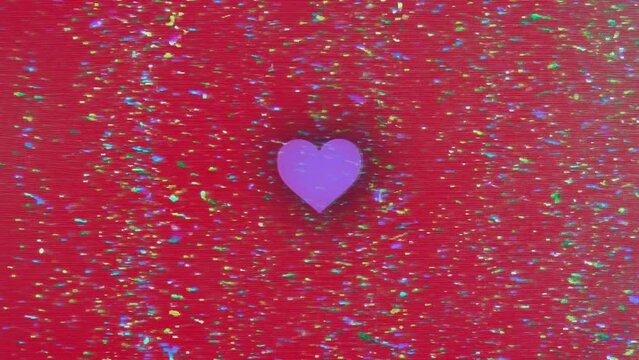 heart animation with colorful glitch effect, retro 80s vhs tape style, valentines day lovers red heart