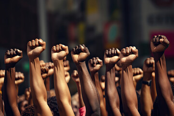 Raised Fists in Celebration of Juneteenth, African Liberation Day, and Black History Month