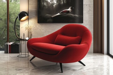 Red Chair in Living Room With Painting