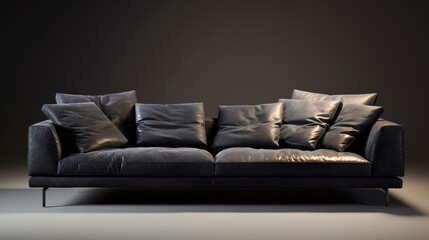 Black Leather Couch With Abundance of Pillows