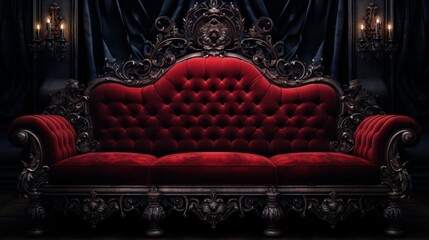 Red Couch in Dark Room