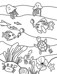 set of fish coloring sheet