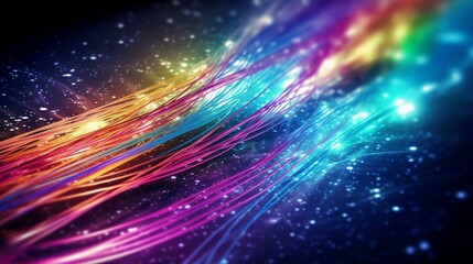 Fototapeta na wymiar Neon color fiber optic cable. Neural network AI generated art