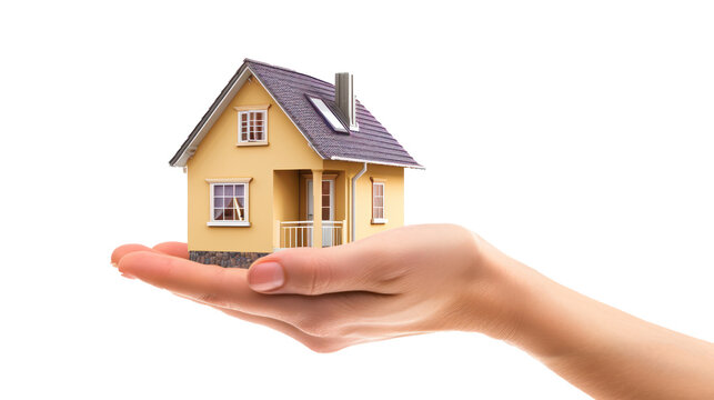 Hand holding a house isolated on transparency background PNG