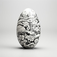 Monochrome Floral Patterned Easter Egg on Neutral Background


