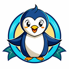 penguin art logo, happy penguin cartoon art logo