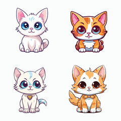 Adorable cats with big expressive eyes vector illustration