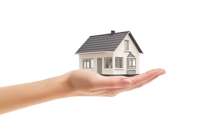 Fototapeta na wymiar Hand holding a house isolated on transparency background PNG