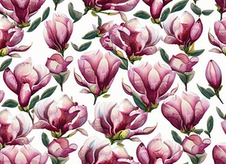 Seamless pattern with magnolia on a white background