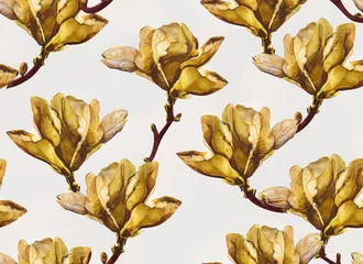 Foto auf Acrylglas Seamless pattern with magnolia on a white background © ROKA Creative