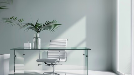 Clean and Modern Office Workspace with Glass Desk and Plant AI Generated.