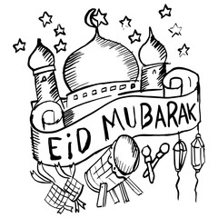 Eid Mubarak, doodle and illustration