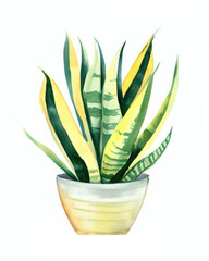 sansevieria with yellow stripes potted watercolor art