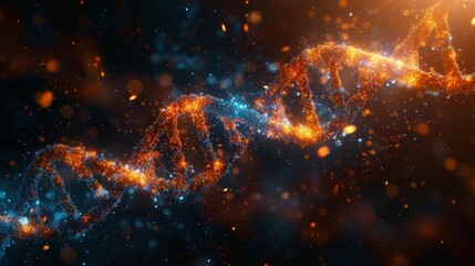 Fototapeta premium DNA strands, healthcare, artificial intelligence. DNA Double Helix, Digital AI Elements Interweaving, AI and Genetic Research