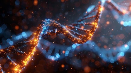 DNA strands, healthcare, artificial intelligence. DNA Double Helix, Digital AI Elements Interweaving, AI and Genetic Research