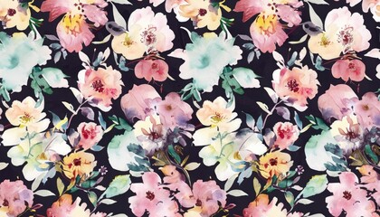 Seamless watercolor floral print - obrazy, fototapety, plakaty
