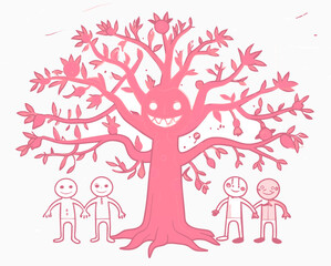 happy tree and children