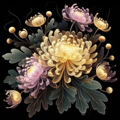 Transparent embroidered chrysanthemum with Generative AI.