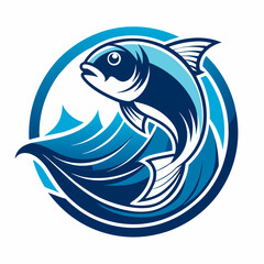 Fresh fish logo with wave water silhouette logo design inspiration
