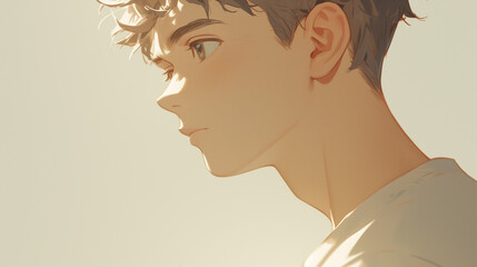 横顔の男子　学生　新社会人　シンプル白背景