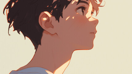 横顔の男子　学生　新社会人　シンプル白背景