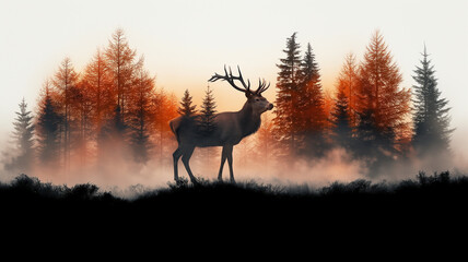 deer in the woods, double exposure