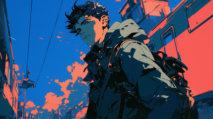 横顔の男子　学生　新社会人　街なか背景