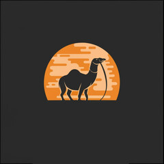Modern Minimalist Desert Camel Logo Design, Arabia desert Camel Flat clipart Vector