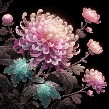 Transparent embroidered chrysanthemum with Generative AI.