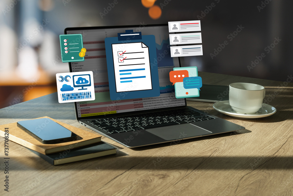 Poster businessman working with data and graphs in spreadsheet documents for online analysis microsoft exce