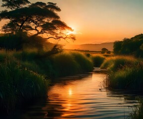 sunset over the river