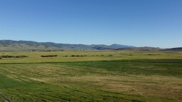4k Aerial Field of Farmland at Bear Lake Utah 