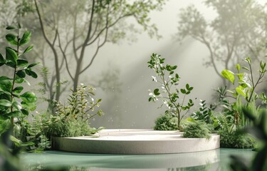 Fototapeta na wymiar stone podium in the jungle forest 3d illustration, empty platform tropical forest background, natural stage for cosmetic product display minimal design