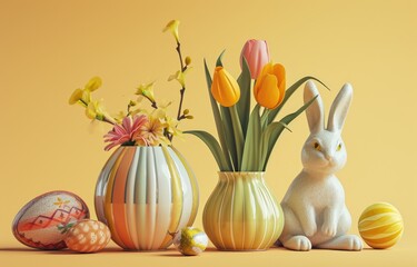 Naklejka na ściany i meble 3D illustrated sweet festive Easter set isolated with copy space on light orange background